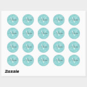 Turquoise Blue met witte monogram naam Ronde Sticker (Vel)