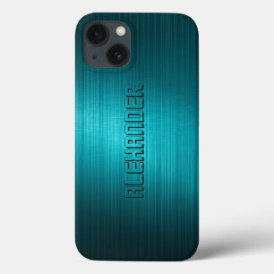 Turquoise-Blue Metal Let Pattern-Monogram 2 iPhone 13 Hoesje