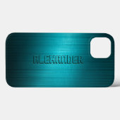 Turquoise-Blue Metal Let Pattern-Monogram 2 Case-Mate iPhone Case (Achterkant (horizontaal))