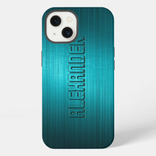 Turquoise-Blue Metal Let Pattern-Monogram 2 iPhone 13 Hoesje