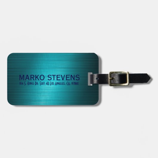 Turquoise-Blue Metal Look Pattern-Monogram Bagagelabel (Voorkant horizontaal)