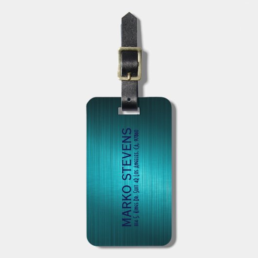 Turquoise-Blue Metal Look Pattern-Monogram Bagagelabel (Voorkant verticaal)