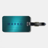 Turquoise-Blue Metal Look Pattern-Monogram Bagagelabel (Achterkant horizontaal)