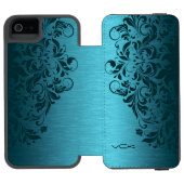 Turquoise Blue Metallic Texture & Dark Red Lace Incipio iPhone Portemonnee Hoesje (Agenda Open)