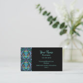 Turquoise Blue Modern Damask Art Graphic Floral Visitekaartje (Staand voorkant)
