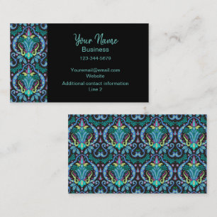 Turquoise Blue Modern Damask Art Graphic Floral Visitekaartje