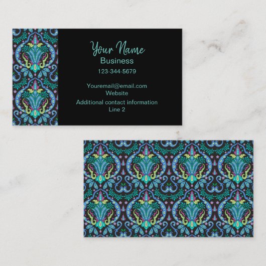 Turquoise Blue Modern Damask Art Graphic Floral Visitekaartje (Voorkant / Achterkant)