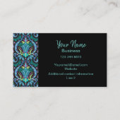 Turquoise Blue Modern Damask Art Graphic Floral Visitekaartje (Voorkant)