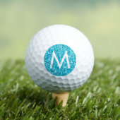 Turquoise Blue Modern Monogram Initiaal Glitter Golfballen (Insitu Shirt)