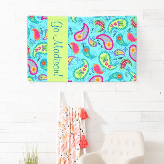 Turquoise Blue Modern Paisley Name Personalized Spandoek (Insitu)