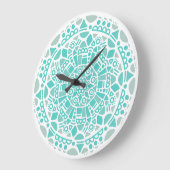 Turquoise Blue Mosaic Fresh White Boho Mandala Grote Klok (Hoek)