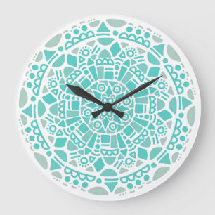 Turquoise Blue Mosaic Fresh White Boho Mandala Grote Klok