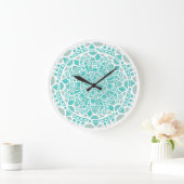 Turquoise Blue Mosaic Fresh White Boho Mandala Grote Klok (Huis)