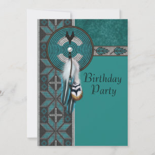 Turquoise Blue Native American Birthday Party Kaart