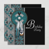 Turquoise Blue Native American verjaardagsfeest Kaart (Voorkant / Achterkant)