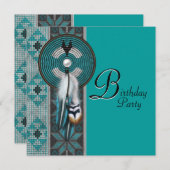 Turquoise Blue Native American verjaardagsfeest Kaart (Voorkant / Achterkant)