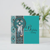 Turquoise Blue Native American verjaardagsfeest Kaart (Staand voorkant)