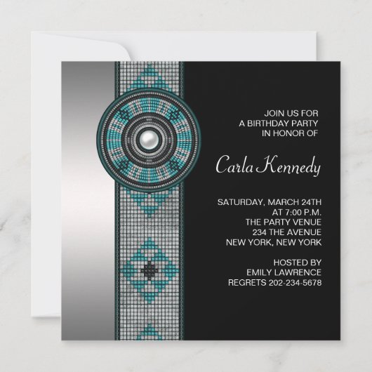 Turquoise Blue Native American verjaardagsfeest Kaart (Achterkant)