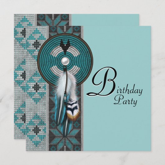 Turquoise Blue Native American verjaardagsfeest Kaart (Voorkant / Achterkant)