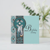 Turquoise Blue Native American verjaardagsfeest Kaart (Staand voorkant)