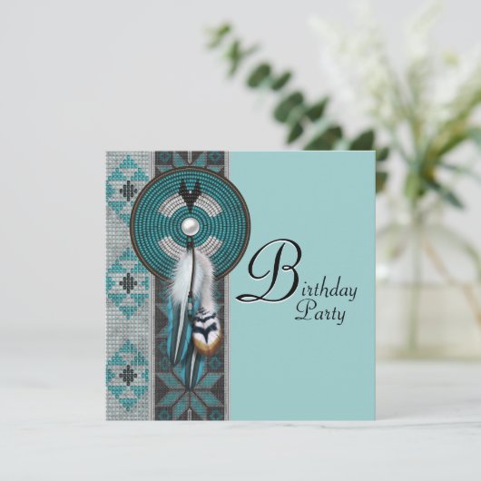 Turquoise Blue Native American verjaardagsfeest Kaart (Staand voorkant)