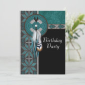 Turquoise Blue Native American verjaardagsfeest Kaart (Staand voorkant)