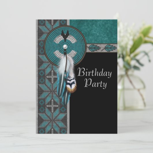 Turquoise Blue Native American verjaardagsfeest Kaart (Staand voorkant)