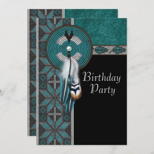 Turquoise Blue Native American verjaardagsfeest Kaart (Voorkant / Achterkant)