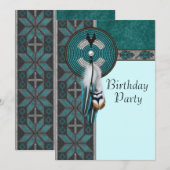 Turquoise Blue Native American verjaardagsfeest Kaart (Voorkant / Achterkant)