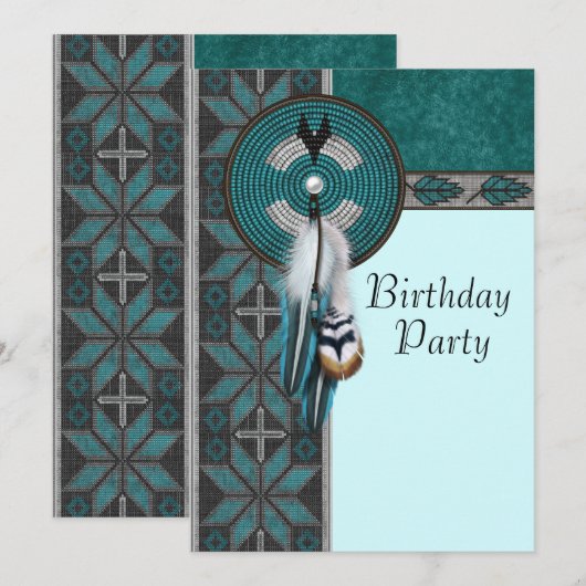 Turquoise Blue Native American verjaardagsfeest Kaart (Voorkant / Achterkant)