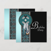 Turquoise Blue Native American verjaardagsfeest Kaart (Voorkant / Achterkant)