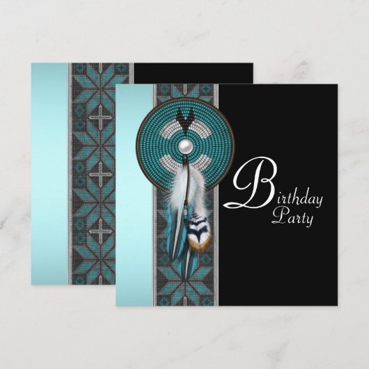Turquoise Blue Native American verjaardagsfeest Kaart (Voorkant / Achterkant)