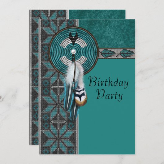 Turquoise Blue Native American verjaardagsfeest Kaart (Voorkant / Achterkant)