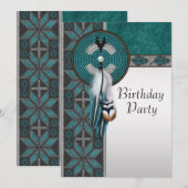 Turquoise Blue Native American verjaardagsfeest Kaart (Voorkant / Achterkant)