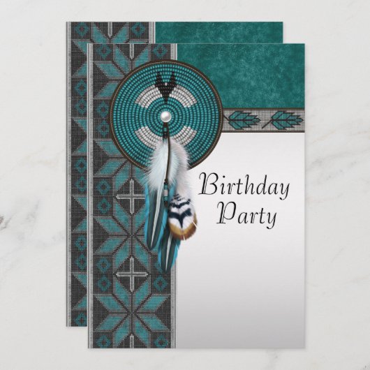 Turquoise Blue Native American verjaardagsfeest Kaart (Voorkant / Achterkant)