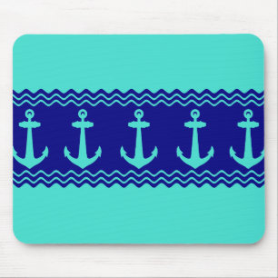 Turquoise Blue Nautical Anchor Coastal Stripes Muismat