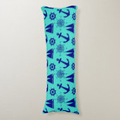 Turquoise Blue Nautical Coastal Boating Lichaamskussen (Voorkant Verticaal)