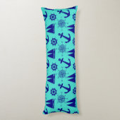 Turquoise Blue Nautical Coastal Boating Lichaamskussen (Achterkant (Verticaal))