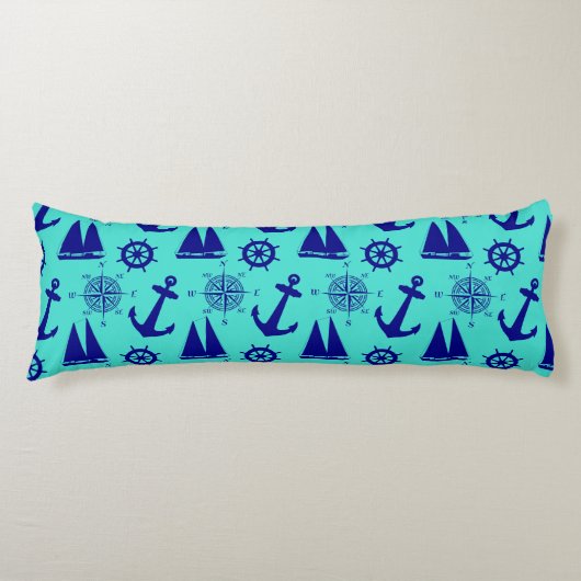 Turquoise Blue Nautical Coastal Boating Lichaamskussen (Voorkant)