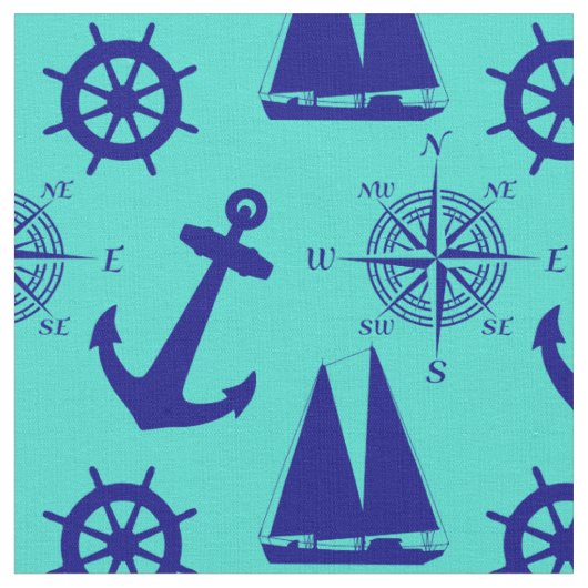 Turquoise Blue Nautical Coastal Boating Stof (Close Up)