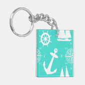 Turquoise Blue Nautical Pattern Sleutelhanger (Voorkant Links)