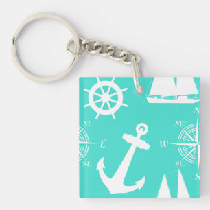 Turquoise Blue Nautical Pattern Sleutelhanger