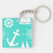 Turquoise Blue Nautical Pattern Sleutelhanger (Achterkant)
