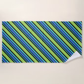 Turquoise Blue Neon Green Black Deckstoel Stripes Strandlaken (Voorkant)