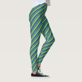 Turquoise Blue Neon Green Black Diagonal Stripes Leggings (Rechts)