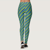 Turquoise Blue Neon Green Black Diagonal Stripes Leggings (Achterkant)
