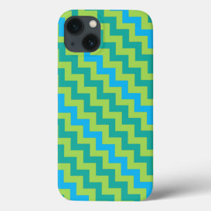 Turquoise Blue Neon Green Emerald Chevrons iPhone 13 Hoesje
