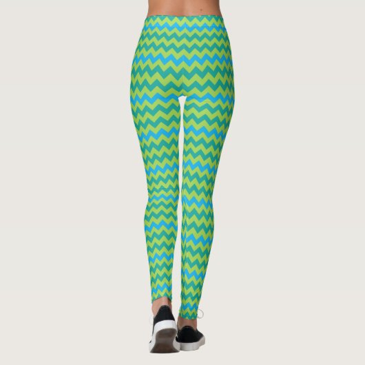 Turquoise Blue Neon Green Emerald Chevrons Leggings (Achterkant)