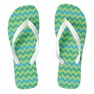 Turquoise Blue Neon Green Emerald Chevrons Teenslippers