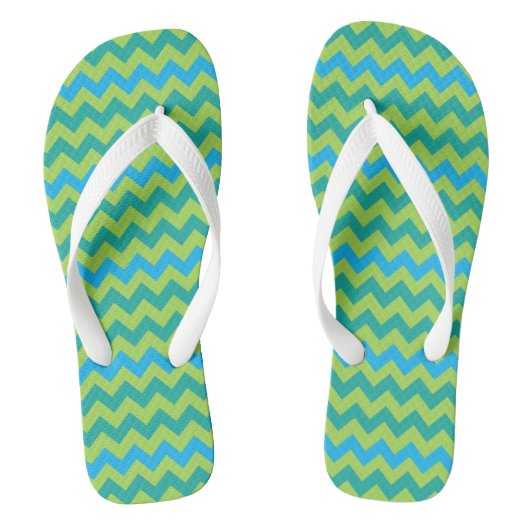 Turquoise Blue Neon Green Emerald Chevrons Teenslippers (Voetbed)